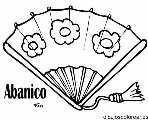 Dibujo de un abanico decorado con flores | Dibujos para Colorear