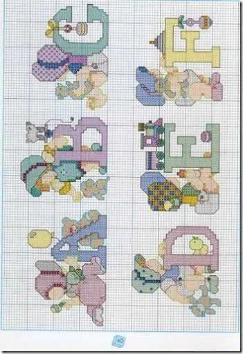 Abecedario infantil niños con ositos en punto de cruz | Punto de cruz Abecedario infantil niños con ositos en punto de cruz | Punto de cruz