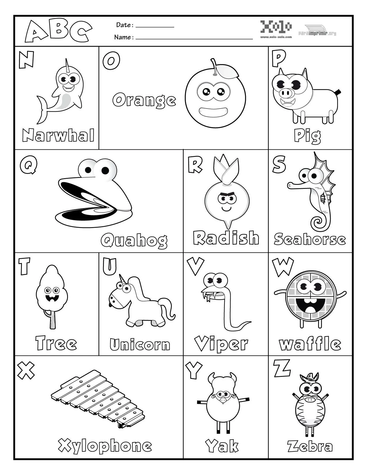 Abecedario en ingles para colorear y para imprimir Abecedario en ingles para colorear y para imprimir