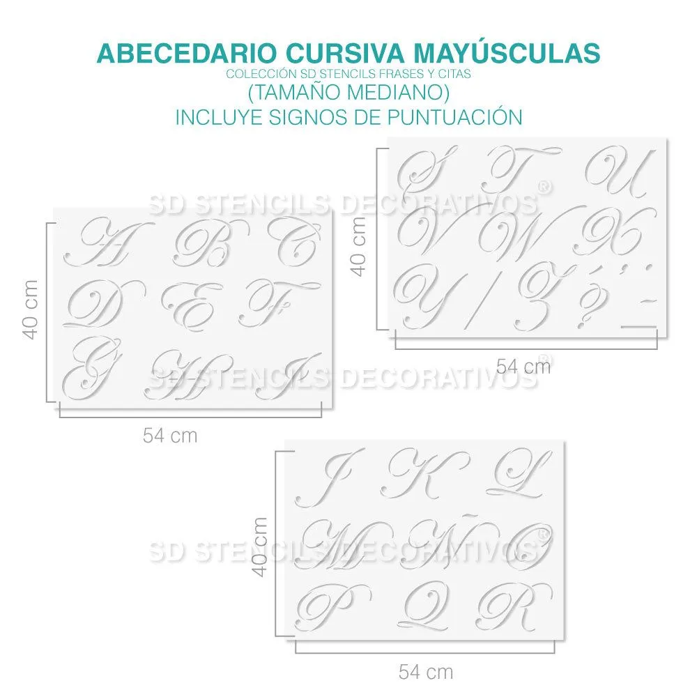 ABECEDARIO LETRA CURSIVA MAYÚSCULA - Stencil, plantilla para pintar – SD Stencils Decorativos ABECEDARIO LETRA CURSIVA MAYÚSCULA - Stencil, plantilla para pintar – SD Stencils Decorativos