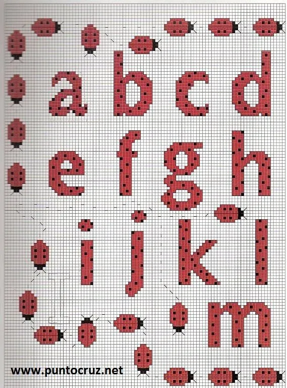 Abecedario de mariquitas en punto de cruz | Punto de cruz ...