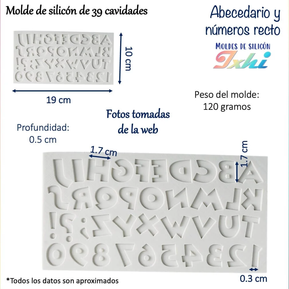 Abecedario y números recto - Moldes de Silicón Ixhi Abecedario y números recto - Moldes de Silicón Ixhi