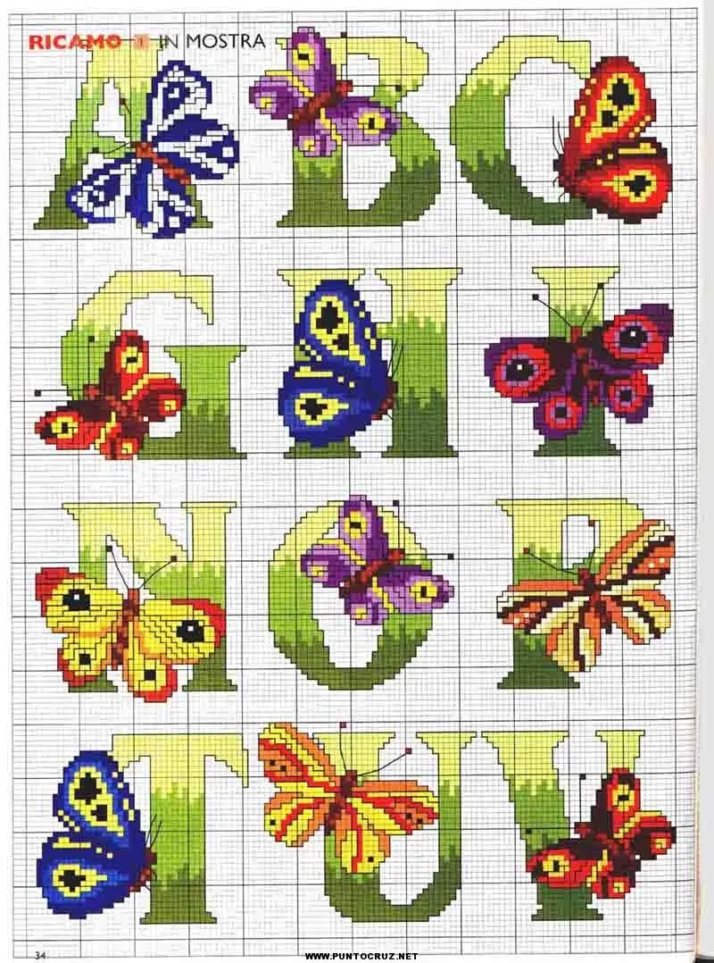 Abecedario en punto de cruz con mariposas | Punto de cruz ... Abecedario en punto de cruz con mariposas | Punto de cruz ...