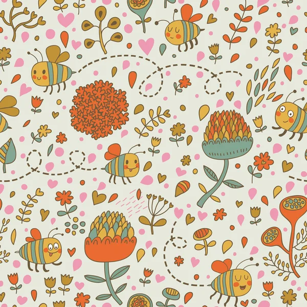 Abejas en las flores de dibujos animados. patrones sin fisuras ... Abejas en las flores de dibujos animados. patrones sin fisuras ...