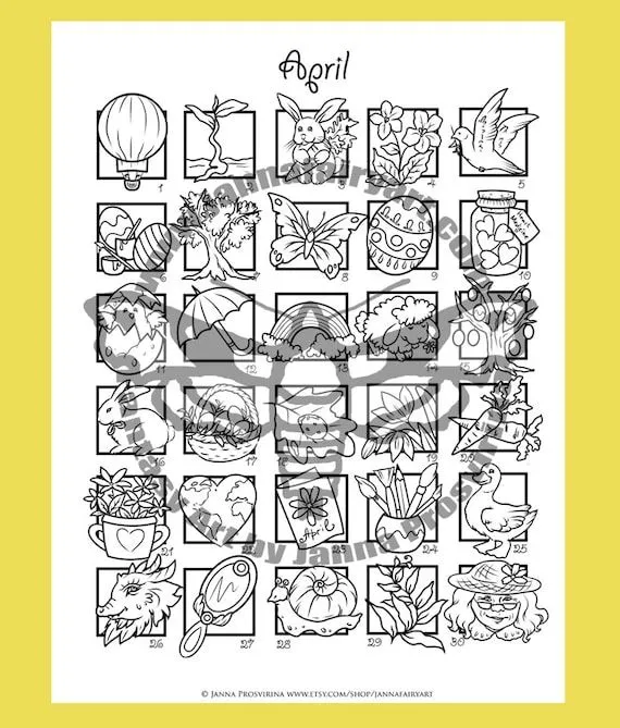 Abril Tiny Treats Countdown Dibujo para colorear Calendario a - Etsy México Abril Tiny Treats Countdown Dibujo para colorear Calendario a - Etsy México