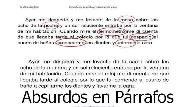 ABSURDOS EN PÁRRAFOS Nivel avanzado -Orientacion Andujar ABSURDOS EN PÁRRAFOS Nivel avanzado -Orientacion Andujar