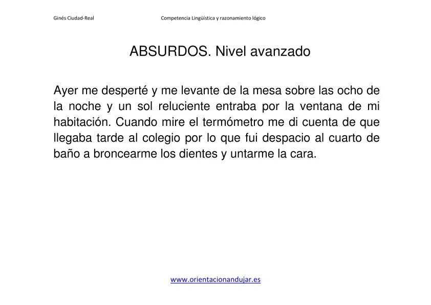 ABSURDOS EN PÁRRAFOS Nivel avanzado -Orientacion Andujar ABSURDOS EN PÁRRAFOS Nivel avanzado -Orientacion Andujar