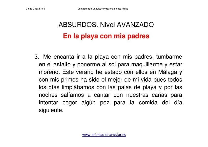 ABSURDOS EN PÁRRAFOS Nivel avanzado -Orientacion Andujar ABSURDOS EN PÁRRAFOS Nivel avanzado -Orientacion Andujar