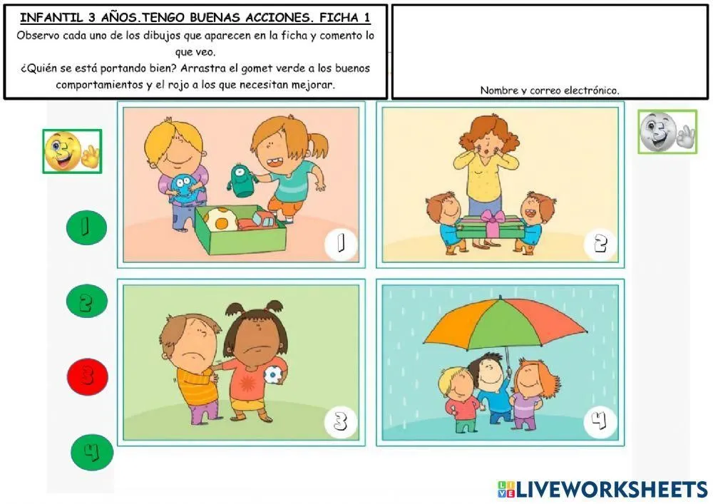 Tengo buenas acciones infantil 3 años. worksheet | Live Worksheets Tengo buenas acciones infantil 3 años. worksheet | Live Worksheets