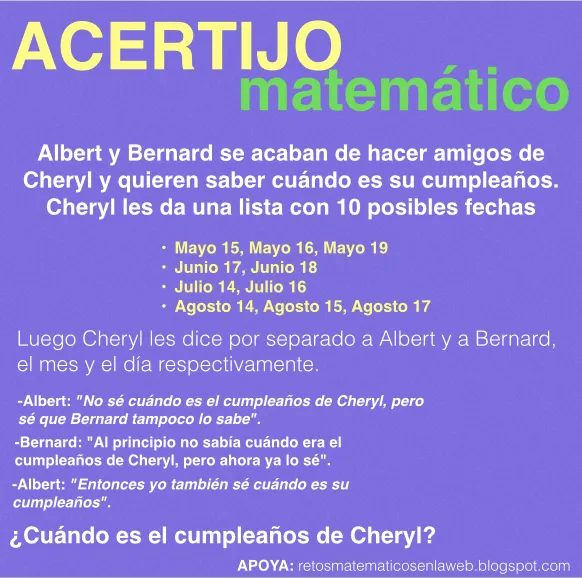 Acertijos matemáticos cuándo es que cumple Cheryl ~ Retos ... Acertijos matemáticos cuándo es que cumple Cheryl ~ Retos ...