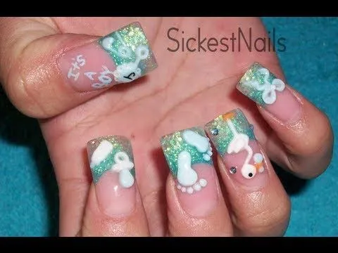 Acrylic Nail Design-It's A Boy Baby Shower 3d / Diseño de uña de ...