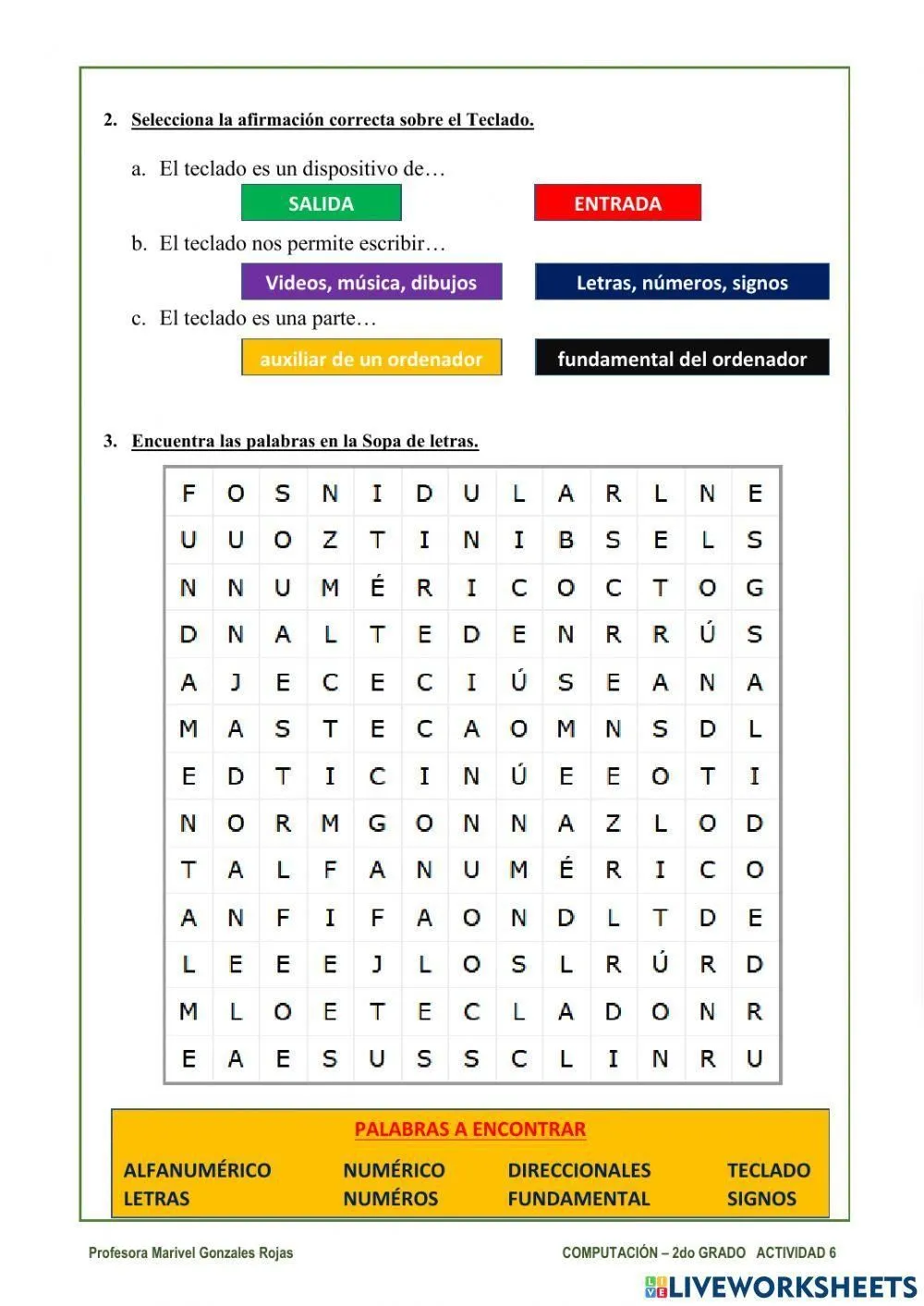 Actividad 6: el teclado y sus partes worksheet | Live Worksheets Actividad 6: el teclado y sus partes worksheet | Live Worksheets