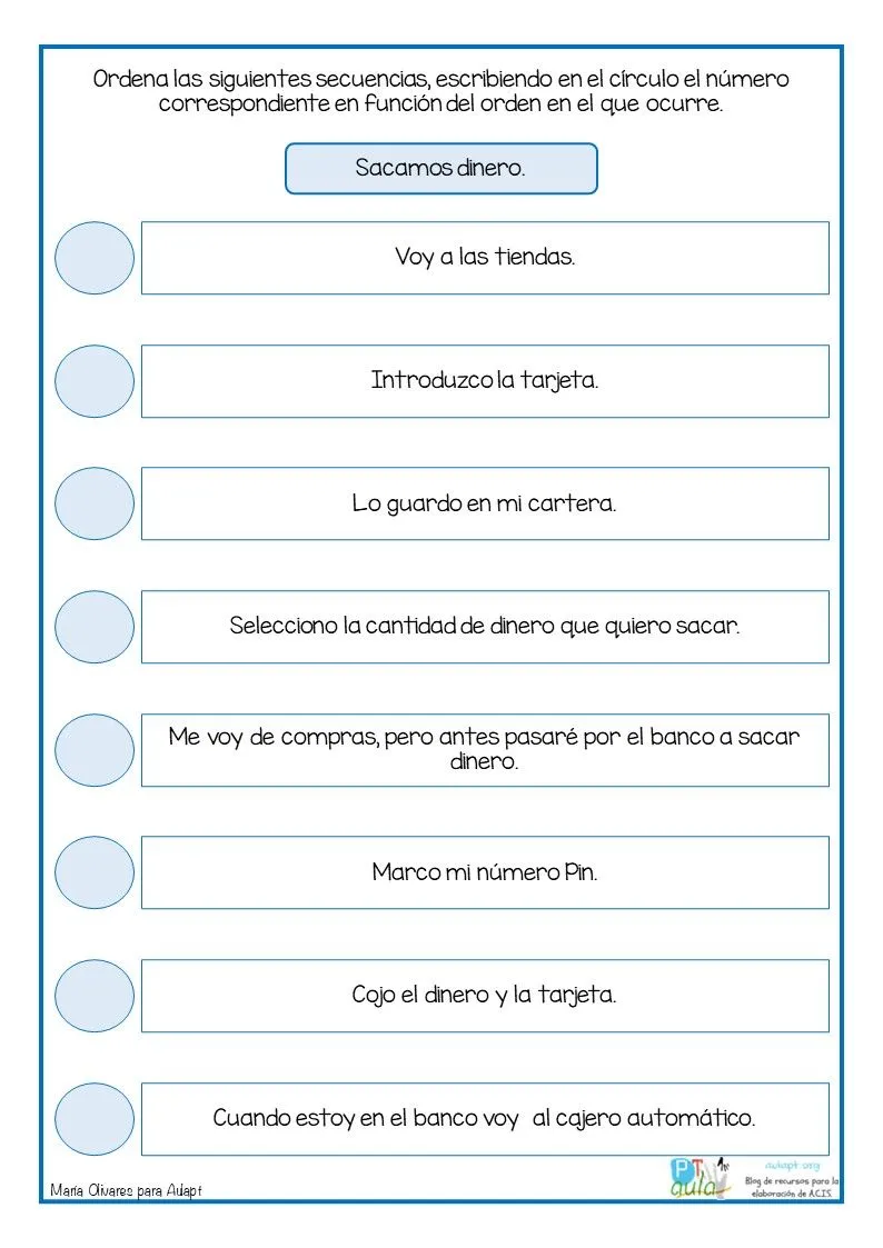 Actividad para trabajar el orden de secuencias temporales - Aula PT Actividad para trabajar el orden de secuencias temporales - Aula PT