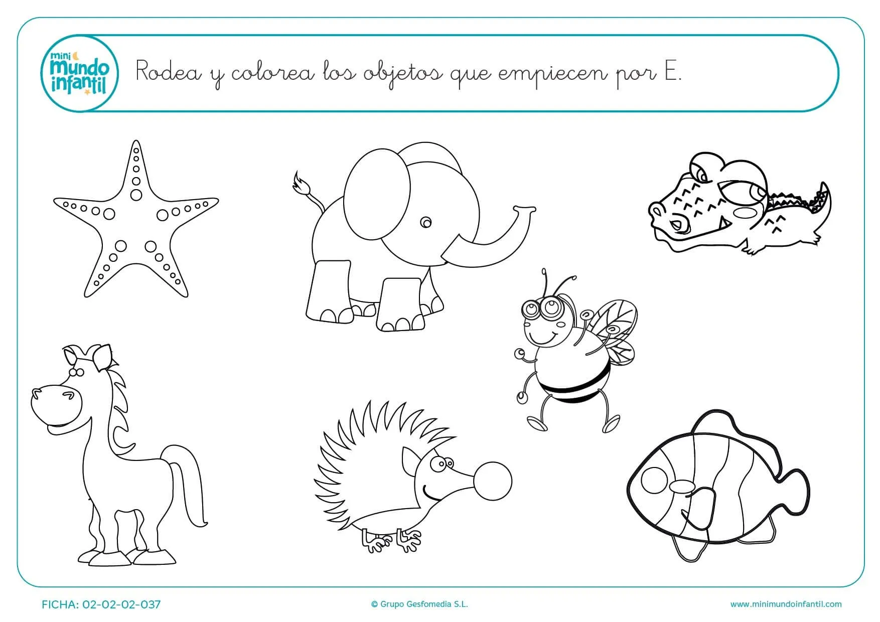Actividad para reconocer los objetos que empiecen por la vocal e