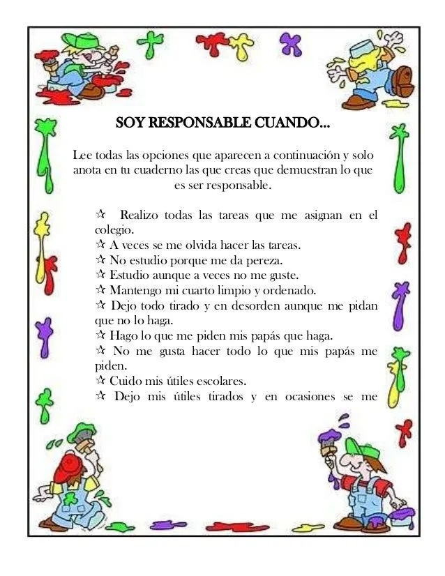 Actividad sobre la responsabilidad en los niños Actividad sobre la responsabilidad en los niños