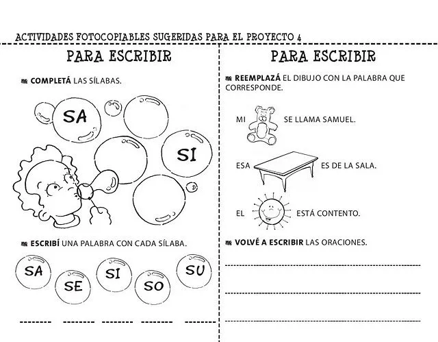 Actividades Escolares: actividades de lengua para el 1° grado