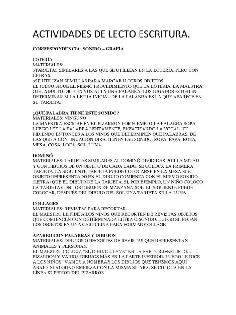 Actividades de Lecto Escritura | PDF | Escritura | Imagen Actividades de Lecto Escritura | PDF | Escritura | Imagen