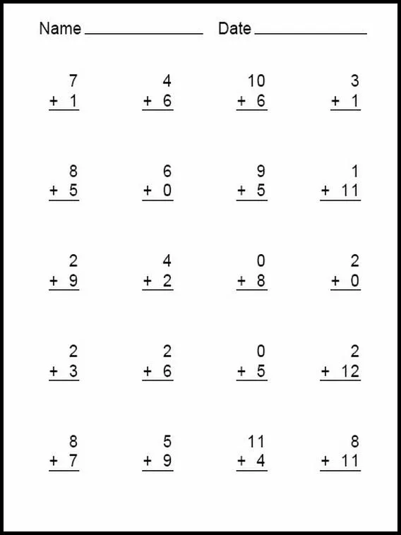 Actividades para niños preescolar, primaria e inicial. Sumas Simples 7