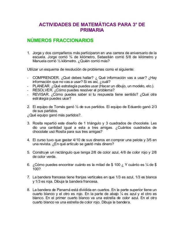 Actividades para tercero de primaria