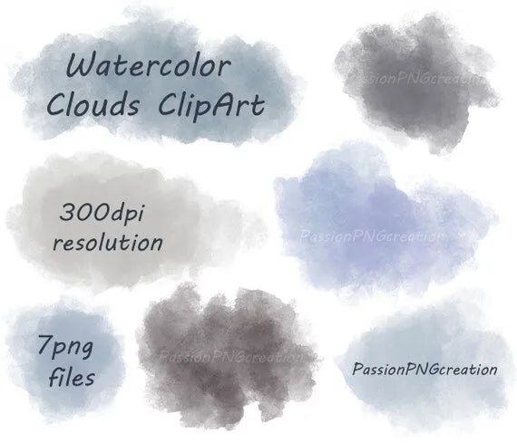 Acuarela imágenes prediseñadas de nubes por PassionPNGcreation