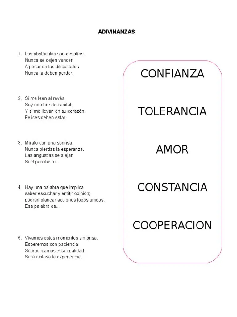 Adivinanzas Valores | PDF