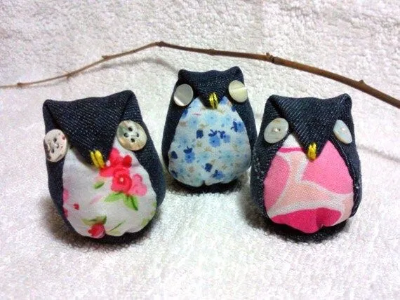 3 Adorables lechuzas buhos hecha a mano usando 100% por Owlystore