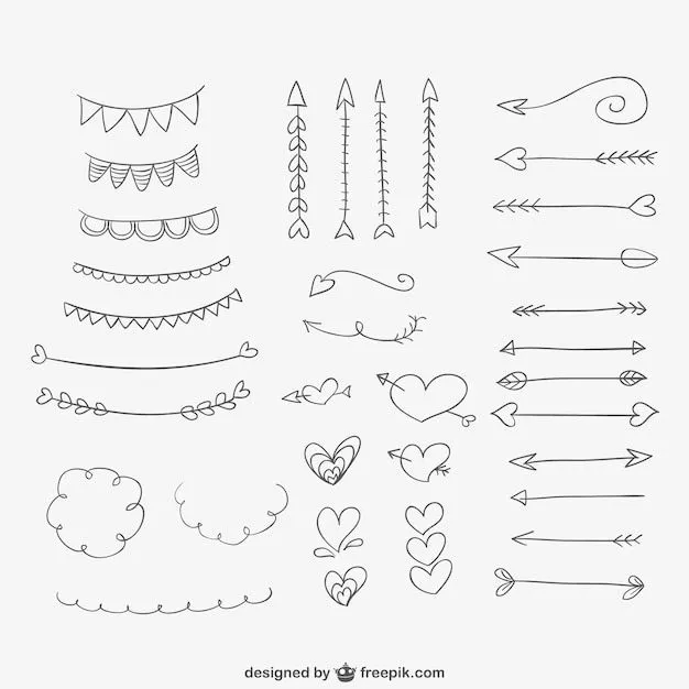 Adornos, corazones y flechas dibujados a mano | Descargar Vectores ... Adornos, corazones y flechas dibujados a mano | Descargar Vectores ...