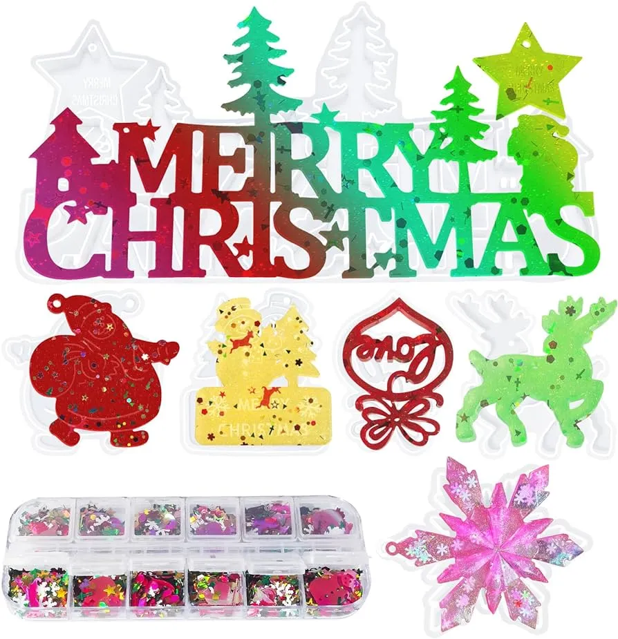 Adornos de silicona con letras de feliz Navidad, moldes de resina para Navidad, muñeco de nieve, Adornos de silicona con letras de feliz Navidad, moldes de resina para Navidad, muñeco de nieve,