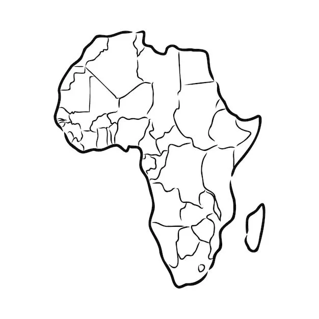 Africa mappa muta grafica disegno a mano libera su sfondo bianco  illustrazione vettoriale | Vettore Premium