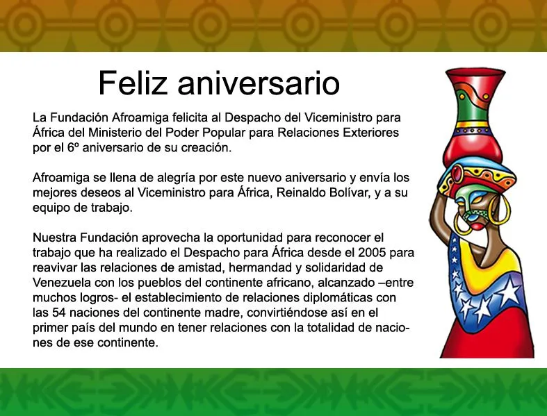Afroamiga felicita al Despacho para África por su 6º aniversario |