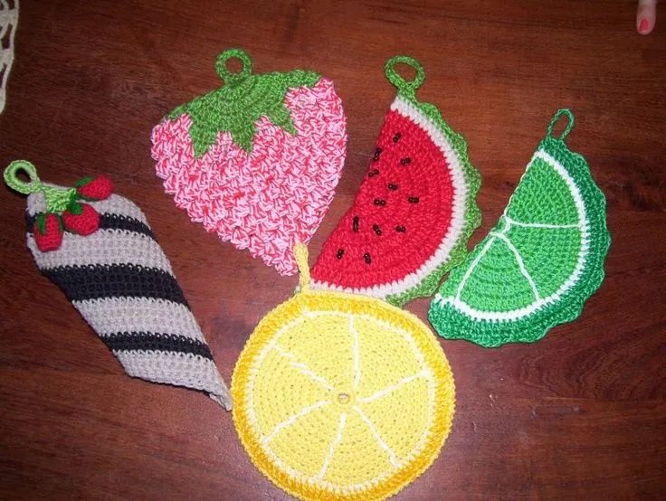 Agarraderas en crochet, agarra sarten, frutilla, sandia, lima y ...