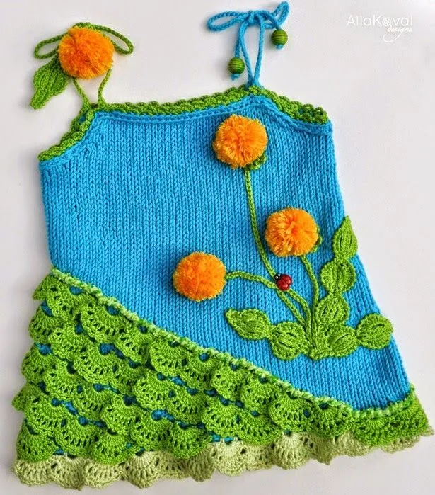 Solera de niña tejida con dos agujas decorada con apliques al ... Solera de niña tejida con dos agujas decorada con apliques al ...