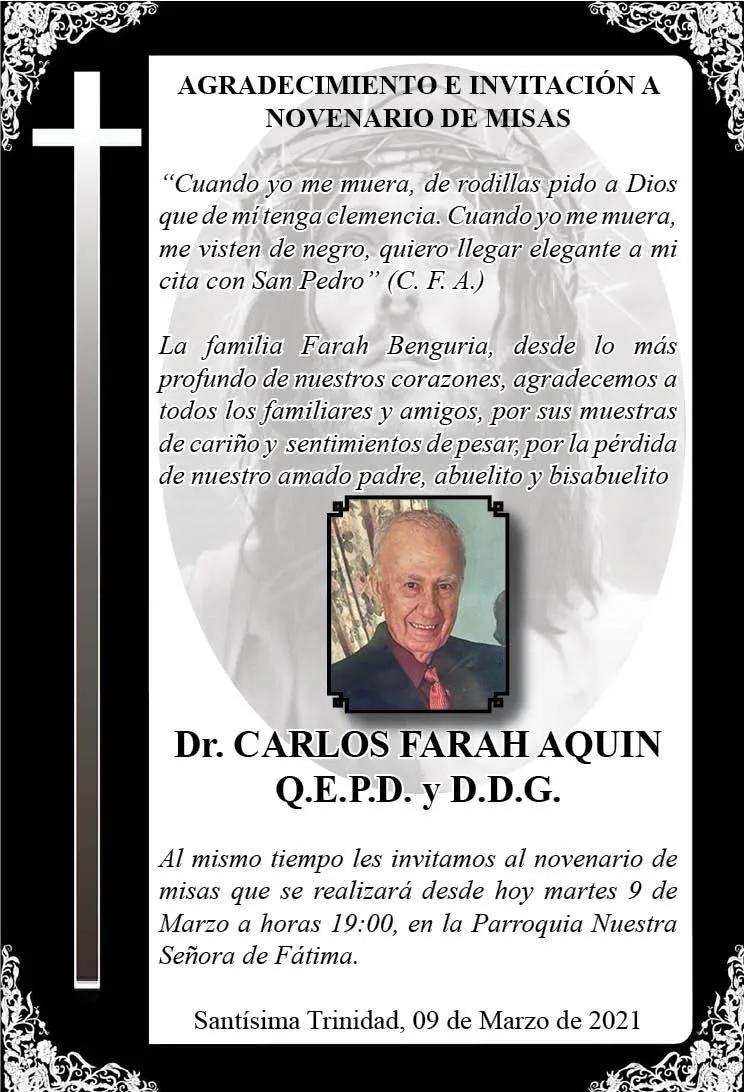 AGRADECIMIENTO E INVITACIÓN A NOVENARIO DE MISA - La Palabra del Beni AGRADECIMIENTO E INVITACIÓN A NOVENARIO DE MISA - La Palabra del Beni