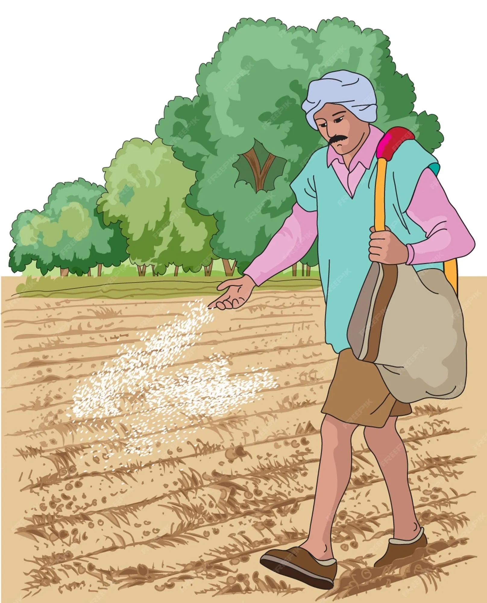 Agricultor sembrando semillas en el campo | Vector Premium Agricultor sembrando semillas en el campo | Vector Premium