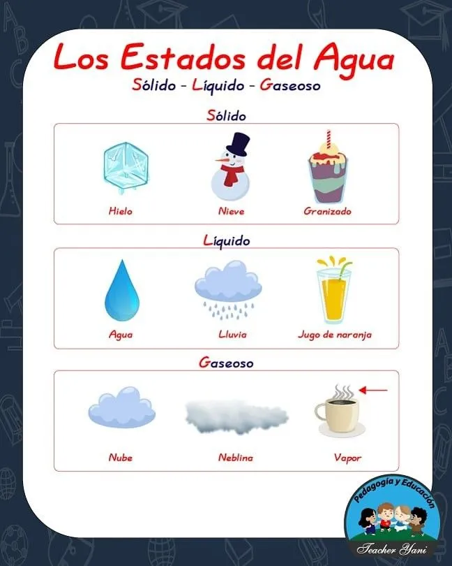 Los Estados del Agua | Gaseoso, Material educativo primaria, Ciclo del agua