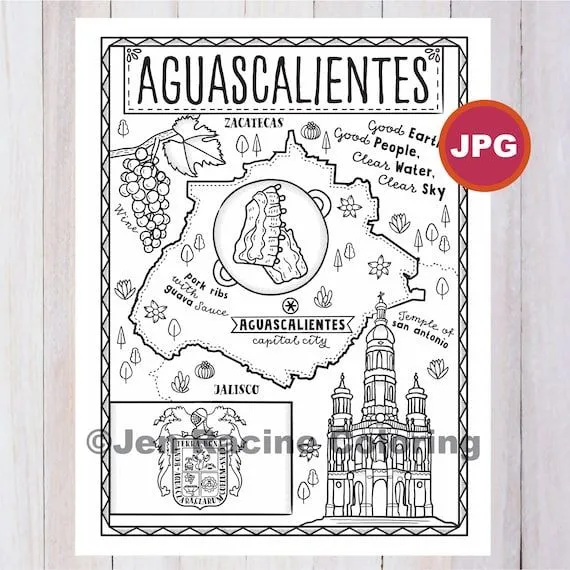 Aguascalientes Coloring Page Estado de México Estados de - Etsy México