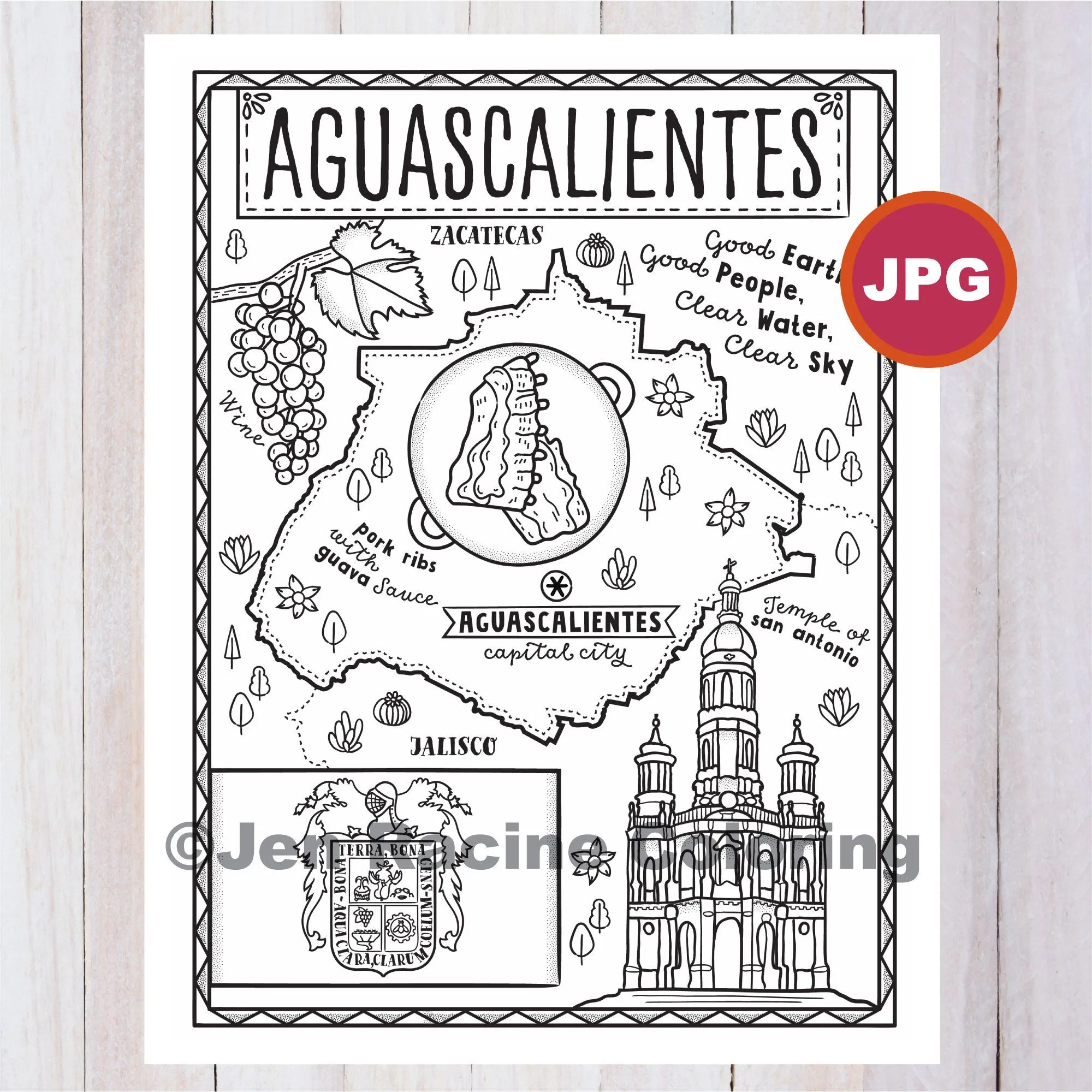 Aguascalientes Coloring Page Estado de México Estados de - Etsy México