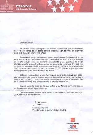 Aguirre comunica por carta personal la concesión de becas de ... Aguirre comunica por carta personal la concesión de becas de ...