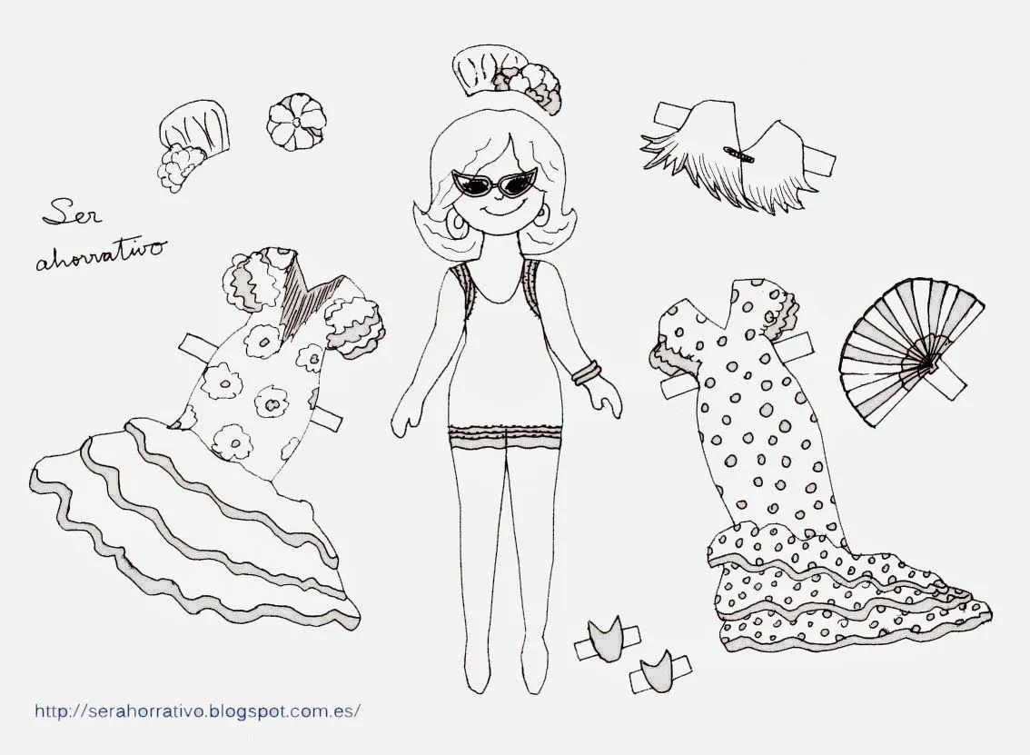 Ser ahorrativo: Recortables de flamencas para niñas