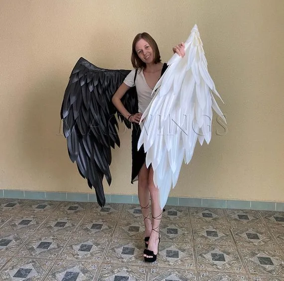 Alas de ángel blanco y negro alas del diablo cosplay de alas - Etsy México Alas de ángel blanco y negro alas del diablo cosplay de alas - Etsy México