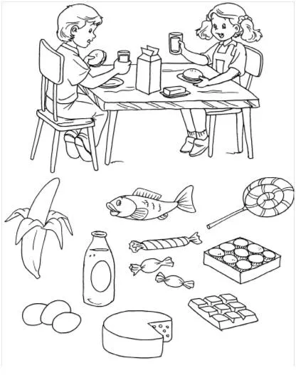 Dibujo para colorear alimentos nutritivos y chatarra - Imagui