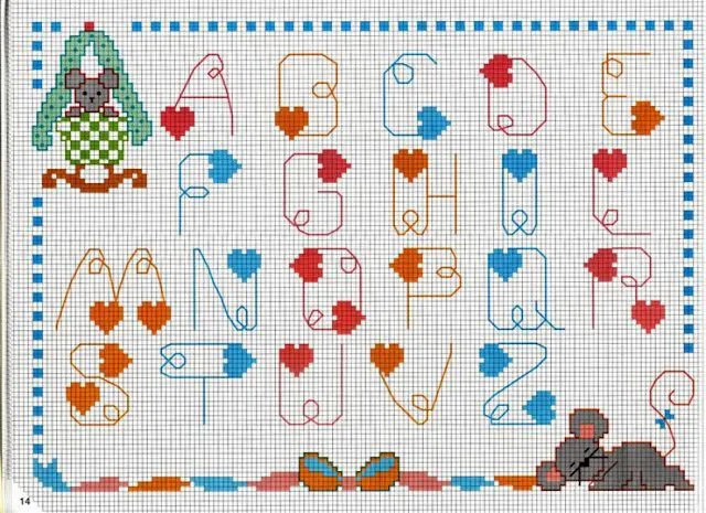 Alfabeto caprichoso con corazones para punto de cruz. | Oh my ...