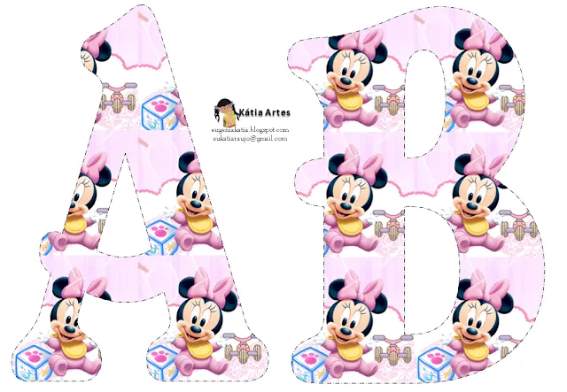 Oh my Alfabetos!: Alfabeto de Minnie Bebé con fondo en rosa y blanco.
