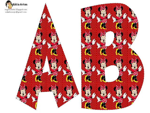 Alfabeto de Minnie Mouse en fondo rojo con lunares blancos. 2 ... Alfabeto de Minnie Mouse en fondo rojo con lunares blancos. 2 ...