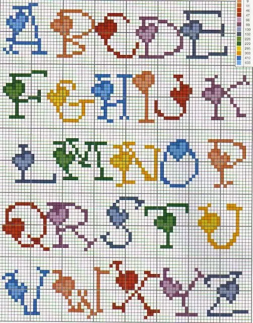 Alfabeto para punto de cruz, con corazones en las letras. | Oh my ...