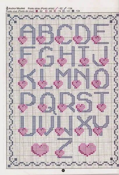 Alfabeto para punto de cruz, con corazones. | Oh my Alfabetos!