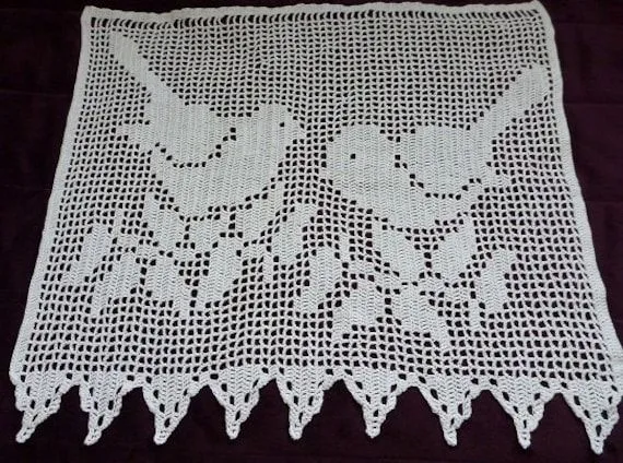 Algodón blanco ventana ganchillo cortina aves patrón por Retroom Algodón blanco ventana ganchillo cortina aves patrón por Retroom