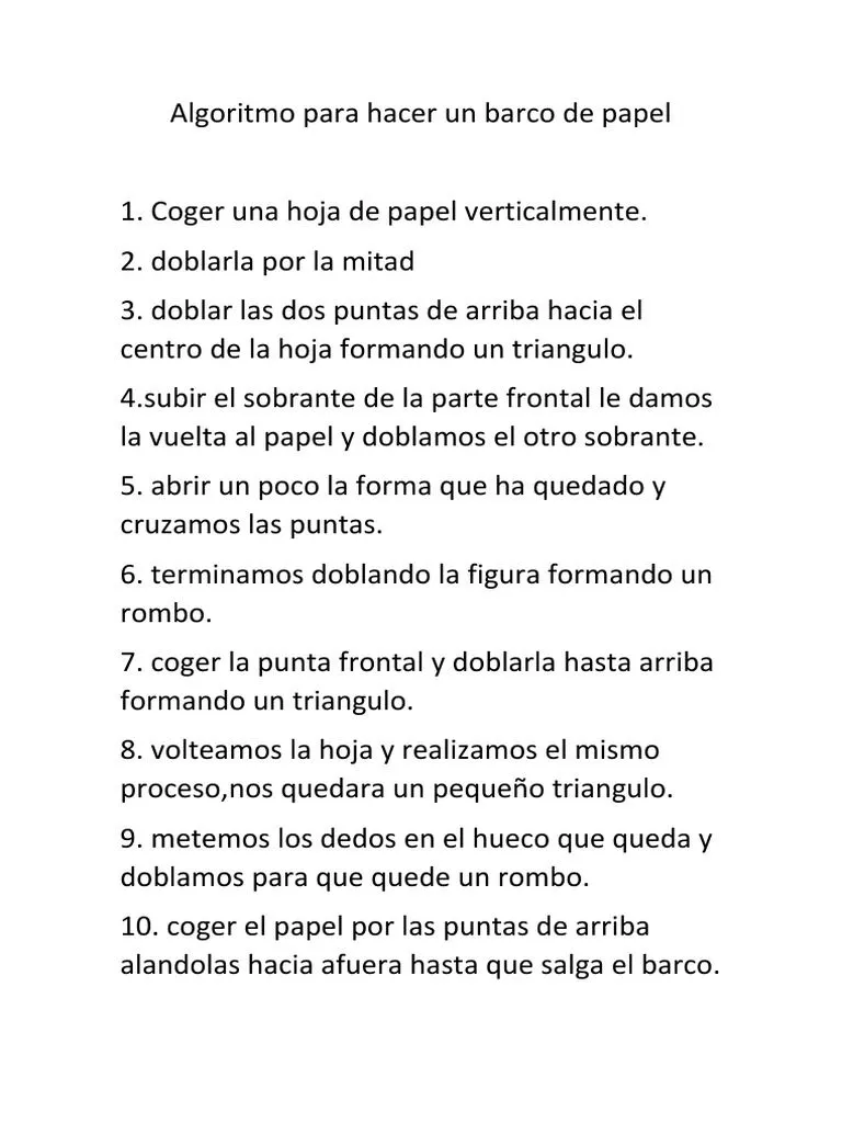 Algoritmo para Hacer Un Barco de Papel | PDF Algoritmo para Hacer Un Barco de Papel | PDF