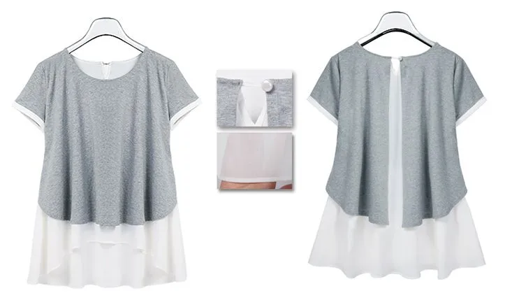 Doble capa de algodón y gasa mujeres embarazadas blusa lactancia ...