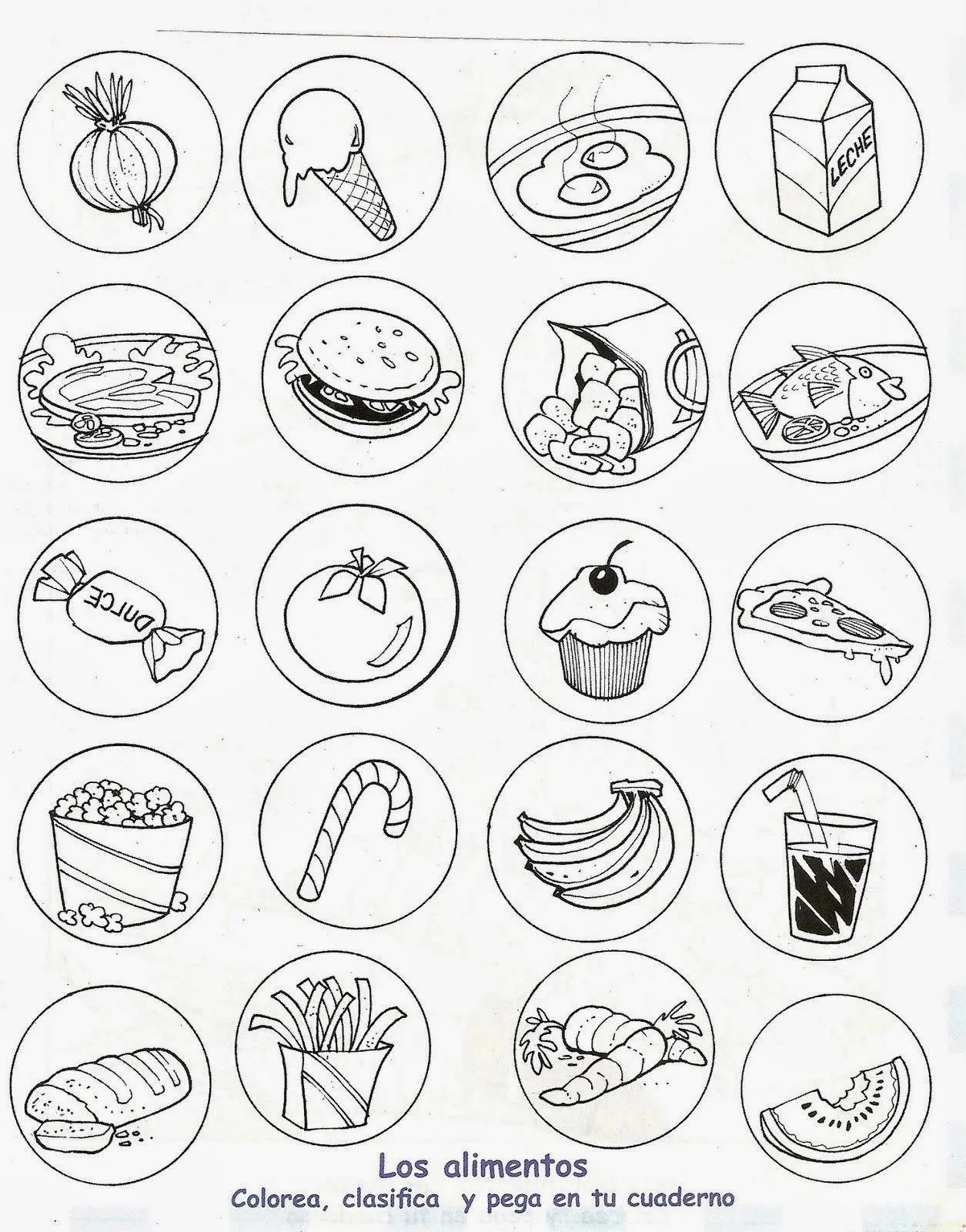 Alimentos saludables y alimentos chatarra para colorear | Alimentos  preescolar, Alimentos para colorear, Alimentos saludables